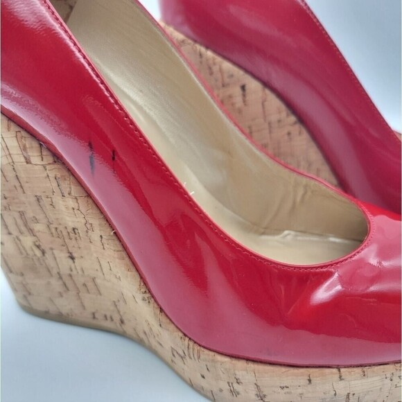 STUART WEITZMAN Corkswoon Patent Wedge Pump Pimento Size 8 Medium - Picture 7 of 11